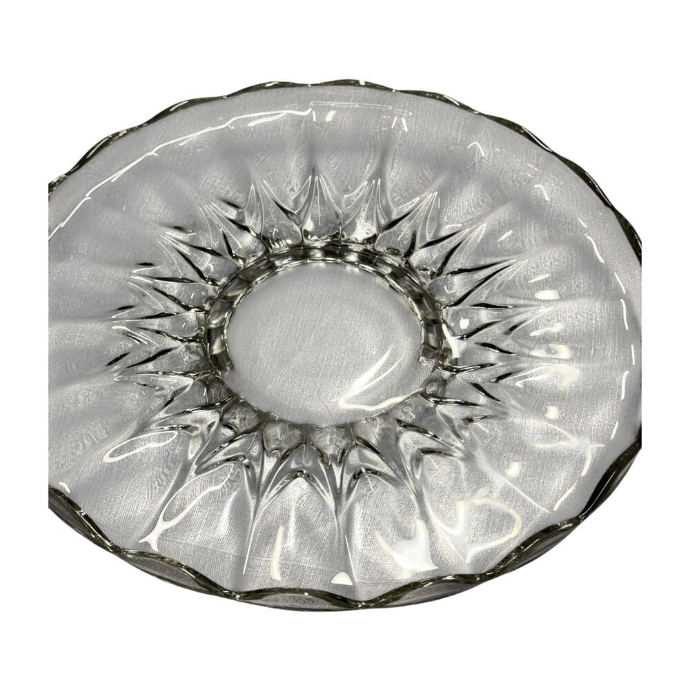 Clear Pressed Glass Sunburst Serving Bowl 11in Scalloped Crimped Edge - Picture 2 of 6